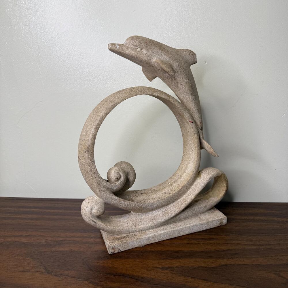 Vintage Dolphin Sculpture Statue Stone Style Nautical Decor